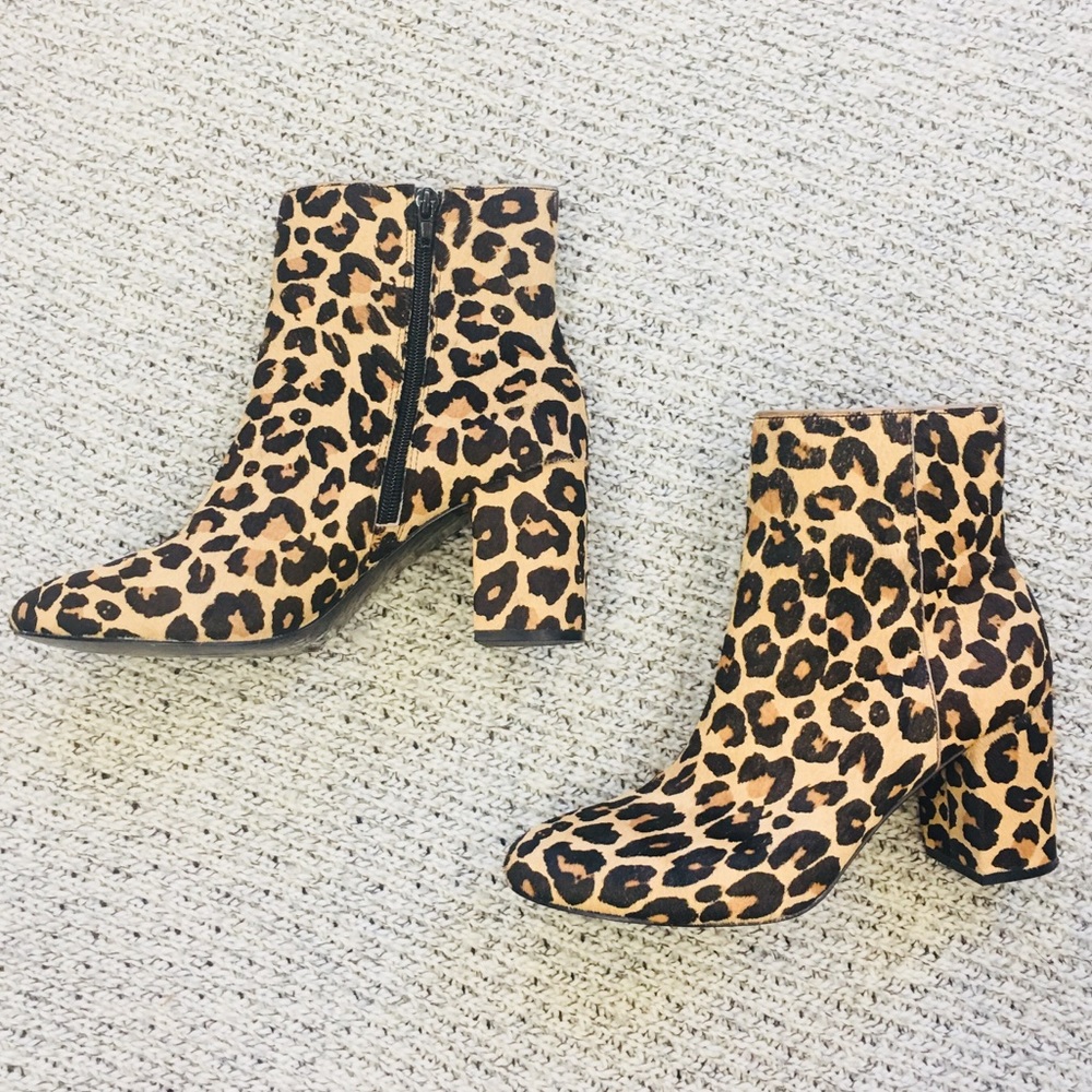 Leopard print calfhair booties